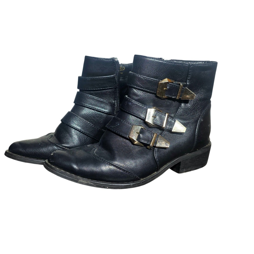 Yoki Black Faux Leather Buckle Ankle Boots ERICA-42‎ Women's Size 6.5